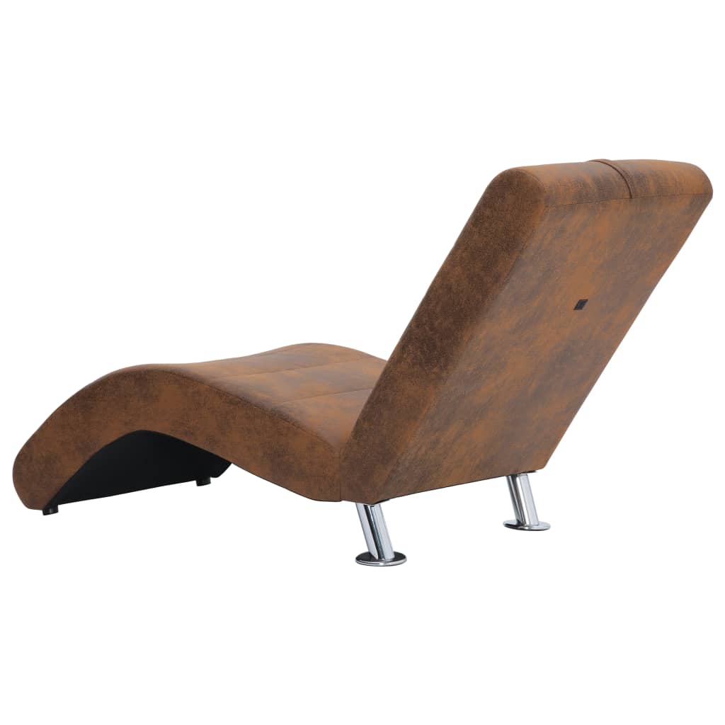 Chaise longue met kussen kunstsuède bruin