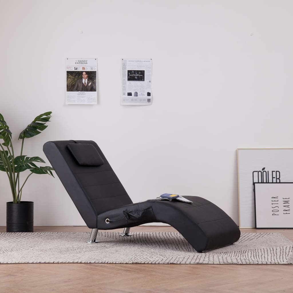 Massage Chaise Longue Met Kussen Kunstleer 1 Zwart