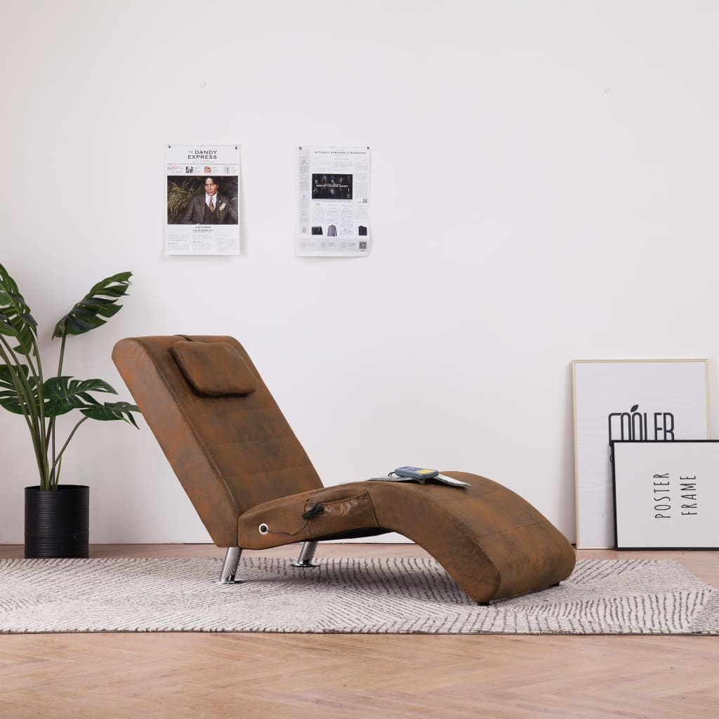 Massage Chaise Longue Met Kussen Kunstsuède 1 Bruin