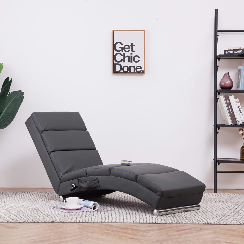 Massage chaise longue kunstleer grijs