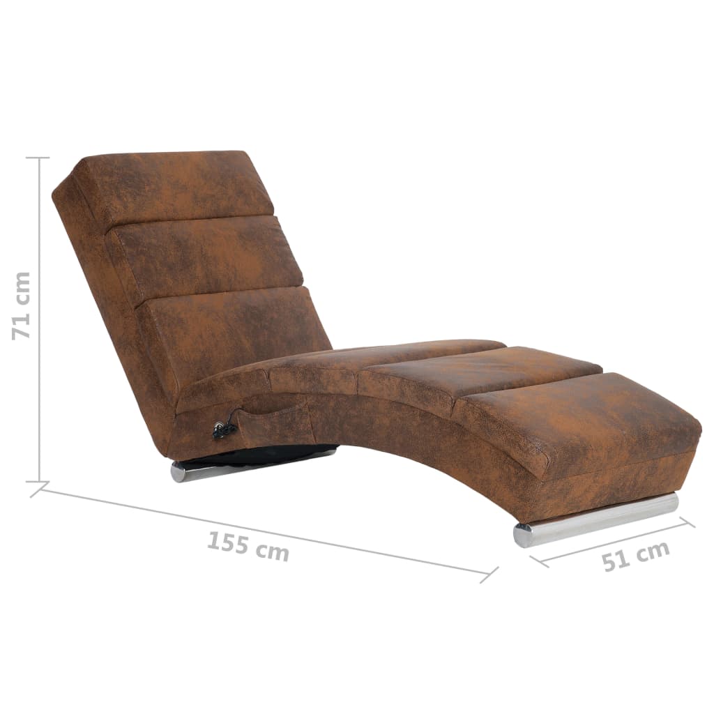 Massage chaise longue kunstsuède bruin