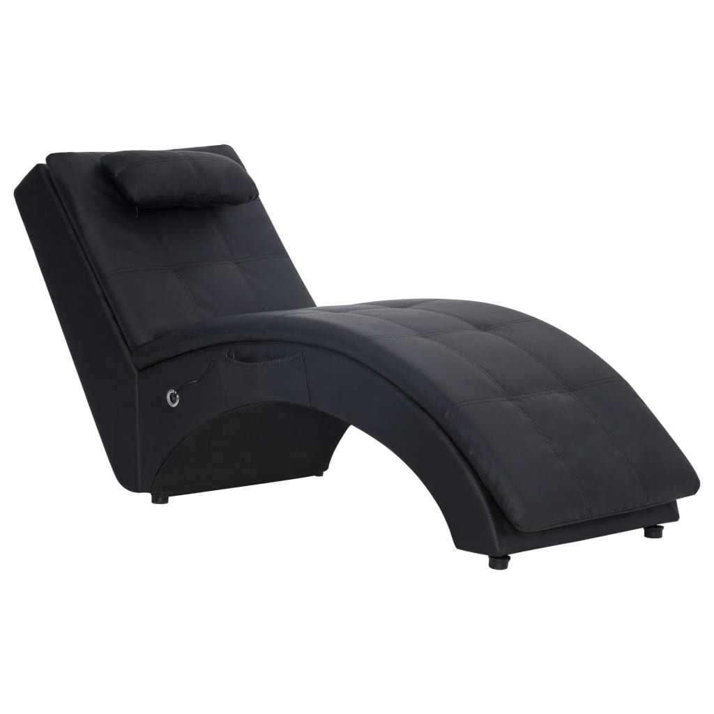 Massage chaise longue met kussen kunstleer zwart