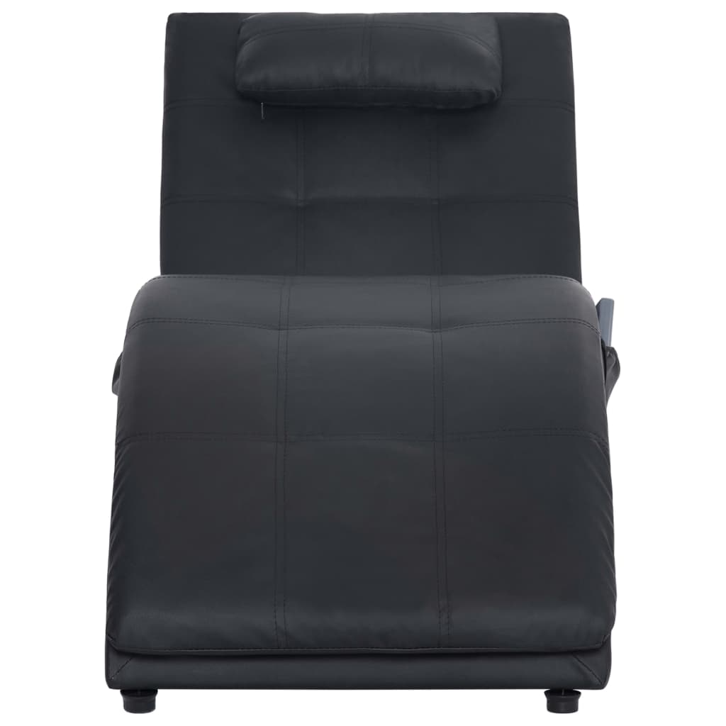 Massage chaise longue met kussen kunstleer zwart