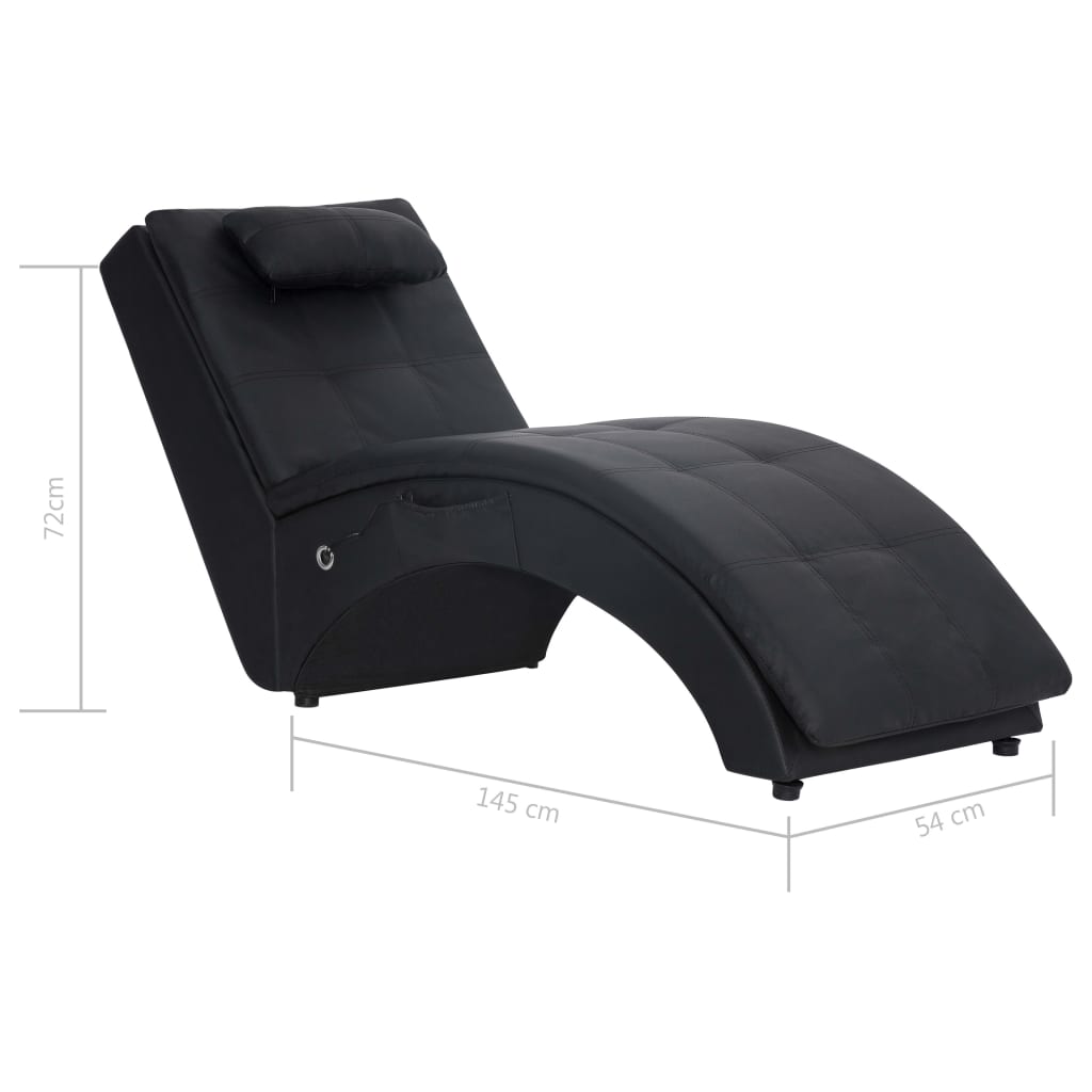 Massage chaise longue met kussen kunstleer zwart