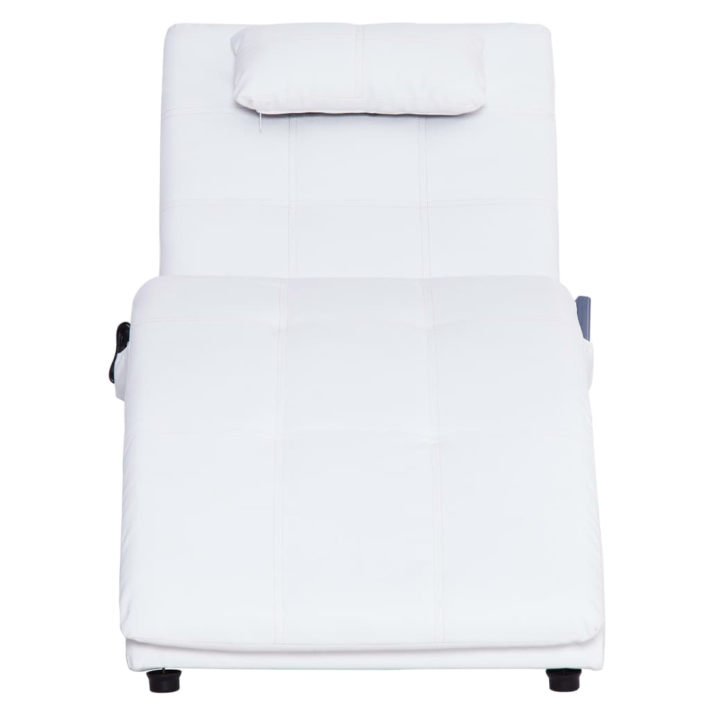 Massage chaise longue met kussen kunstleer wit