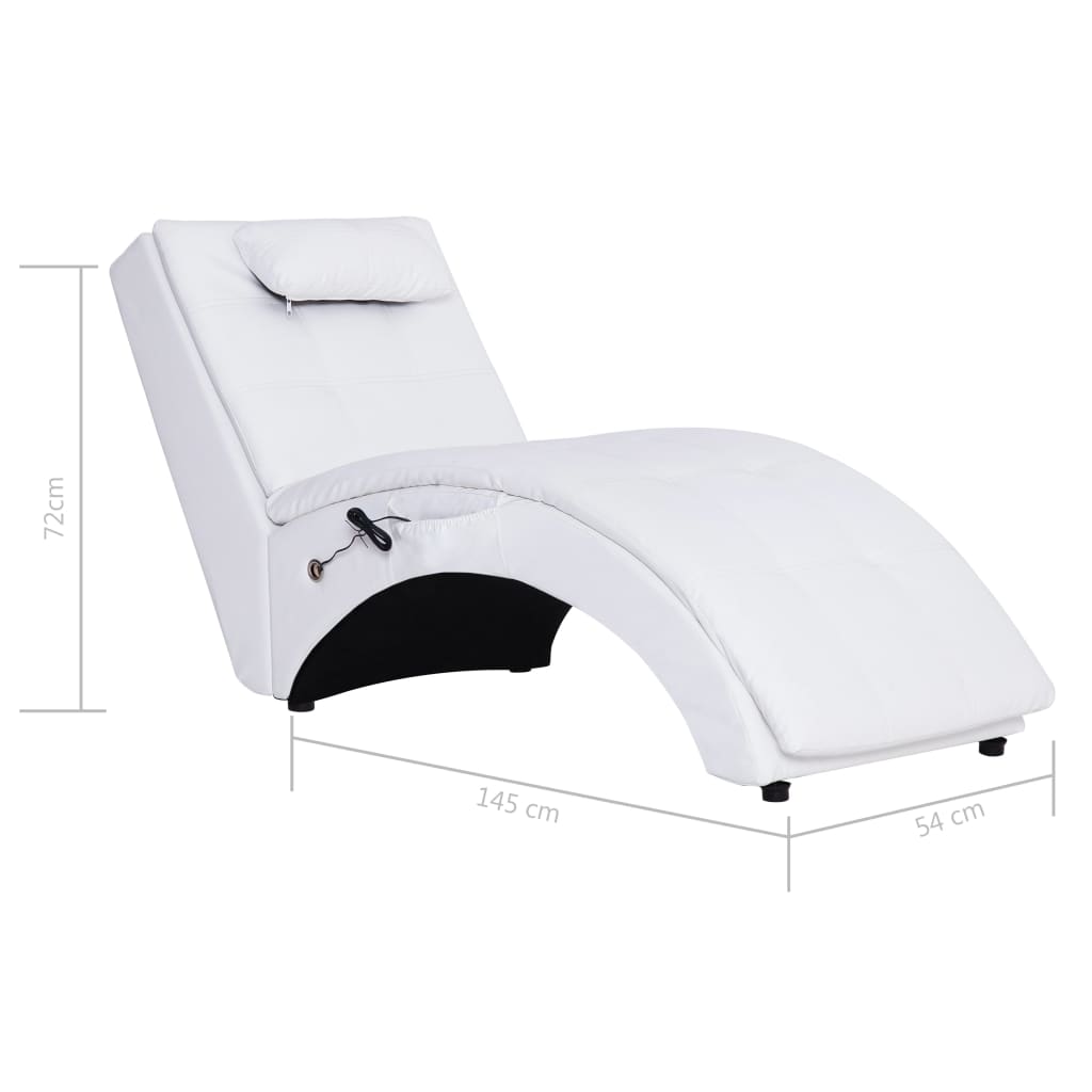 Massage chaise longue met kussen kunstleer wit