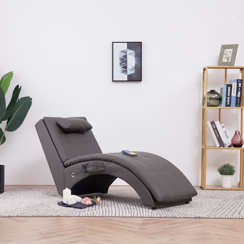 Massage Chaise Longue Met Kussen Kunstleer 1 Grijs