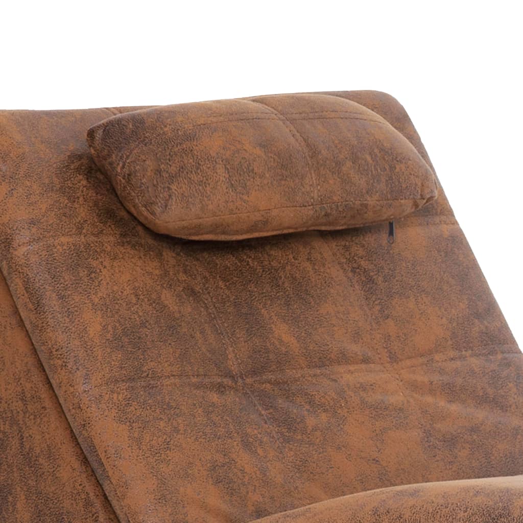 Massage chaise longue met kussen kunstsuède bruin