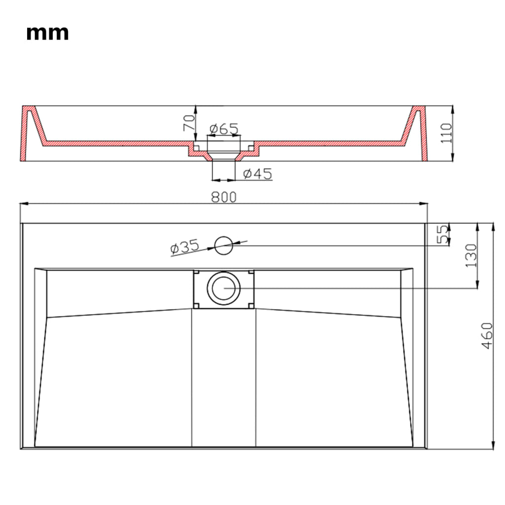 Wastafel Mineraal Gegoten/Marmer Gegoten Wit 80 x 46 x 11 cm