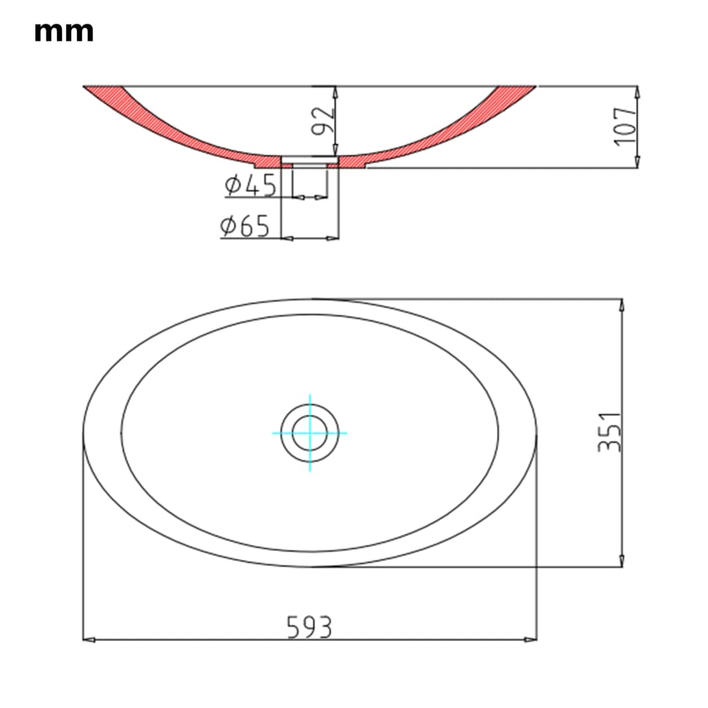 Wastafel 59,3X35,1X10,7 Cm Mineraal Gegoten/Marmer Gegoten Wit 59.3 x 35.1 x 10.7 cm