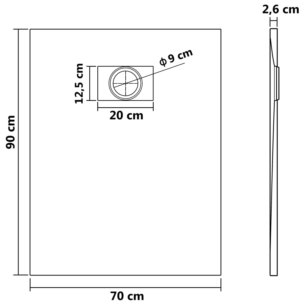 Douchebak 90x70 cm SMC wit