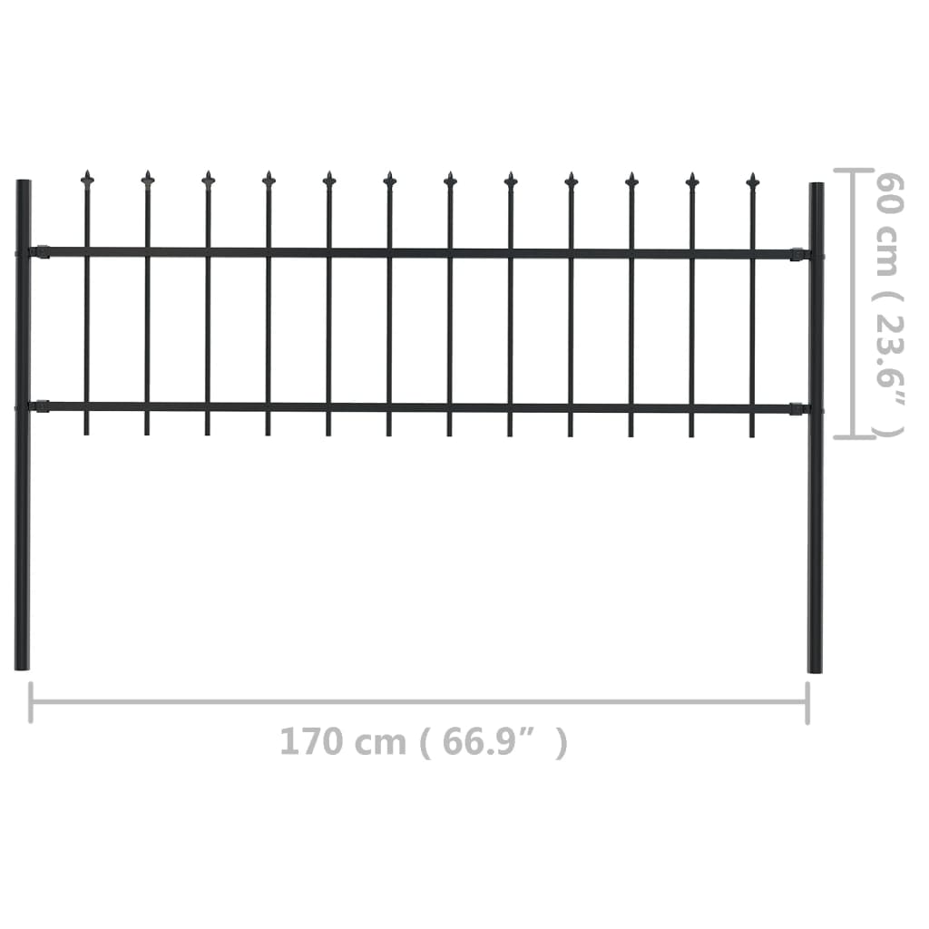 Tuinhek Met Speren Bovenkant ,7X0,6 M Staal Zwart 0.6 m 1.7 m