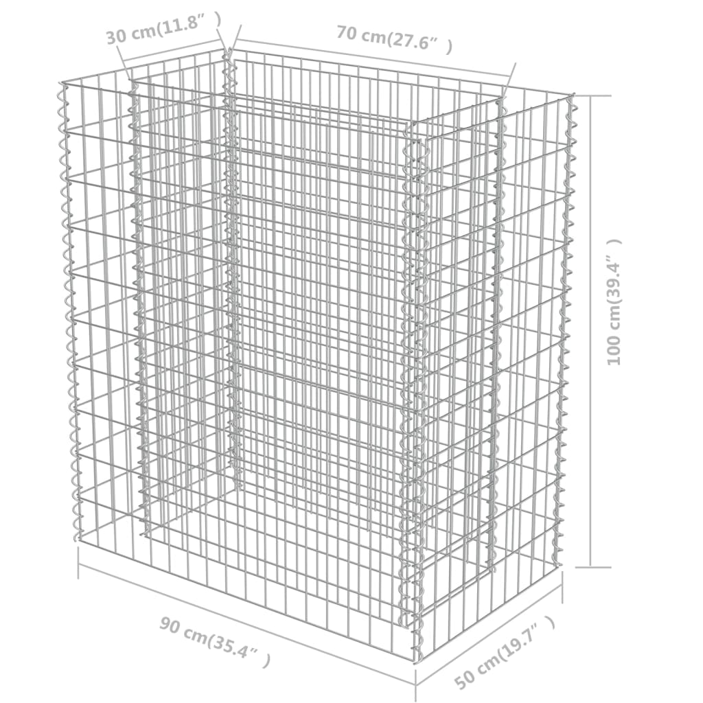 Gabion Plantenbak Verhoogd Gegalvaniseerd Staal 90 x 50 x 100 cm