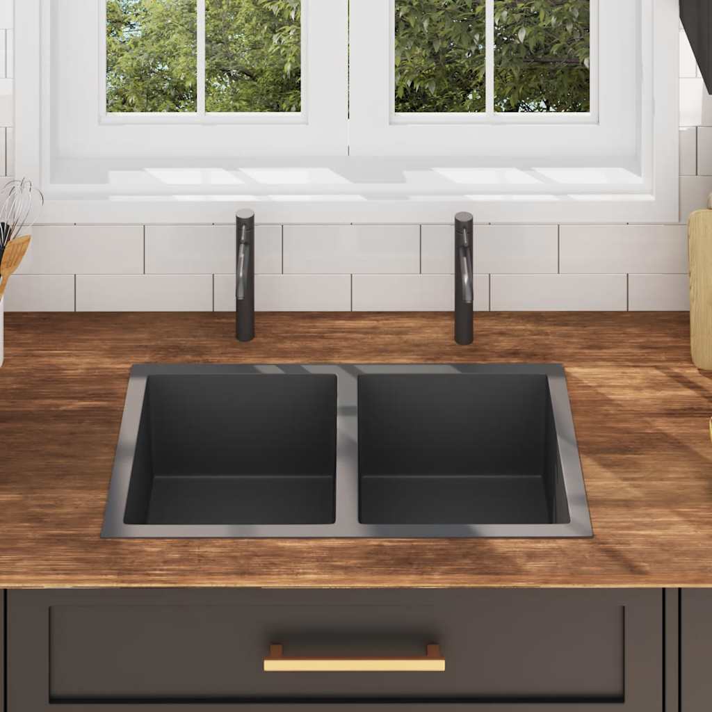 Gootsteen handgemaakt roestvrij staal zwart