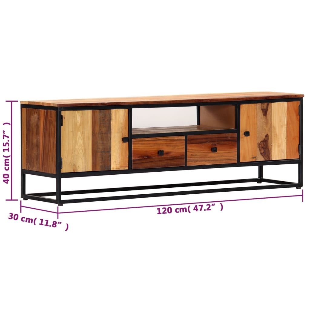 Tv-Meubel 120X30X40 Cm Massief Gerecycled Hout En Staal Donkergrijs