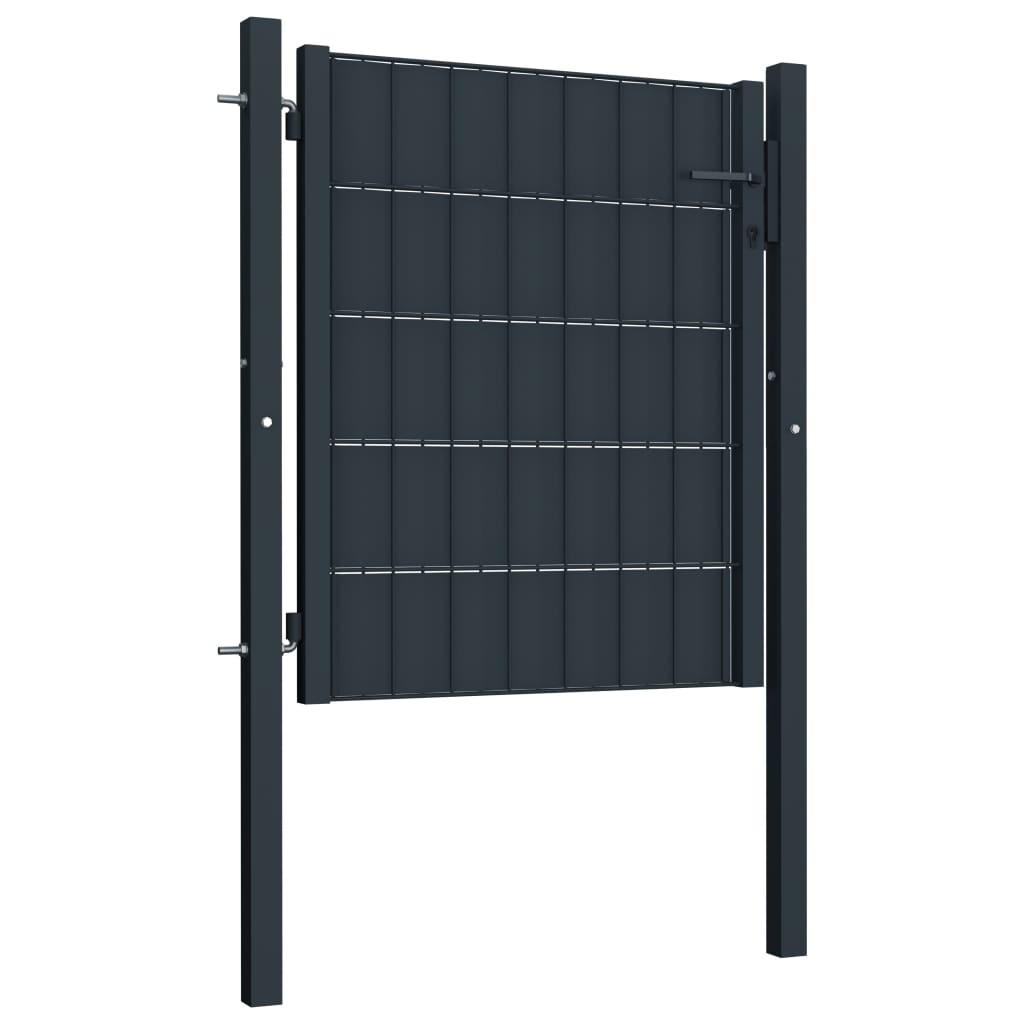 Poort 100X101 Cm Pvc En Staal Antracietkleurig 100 x 101 cm