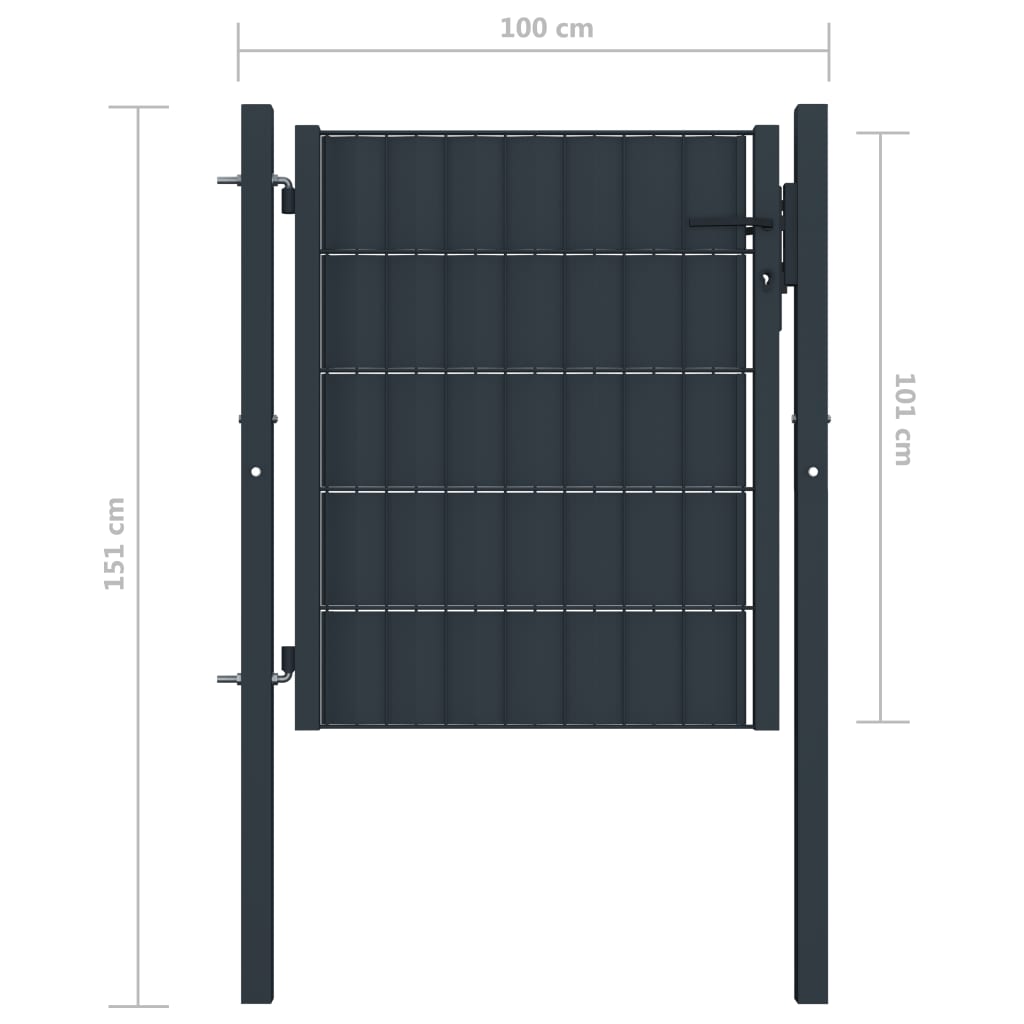 Poort 100X101 Cm Pvc En Staal Antracietkleurig 100 x 101 cm