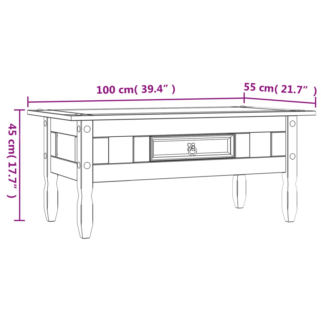 Salontafel 100x55x45 cm Mexicaans grenenhout Corona-stijl grijs