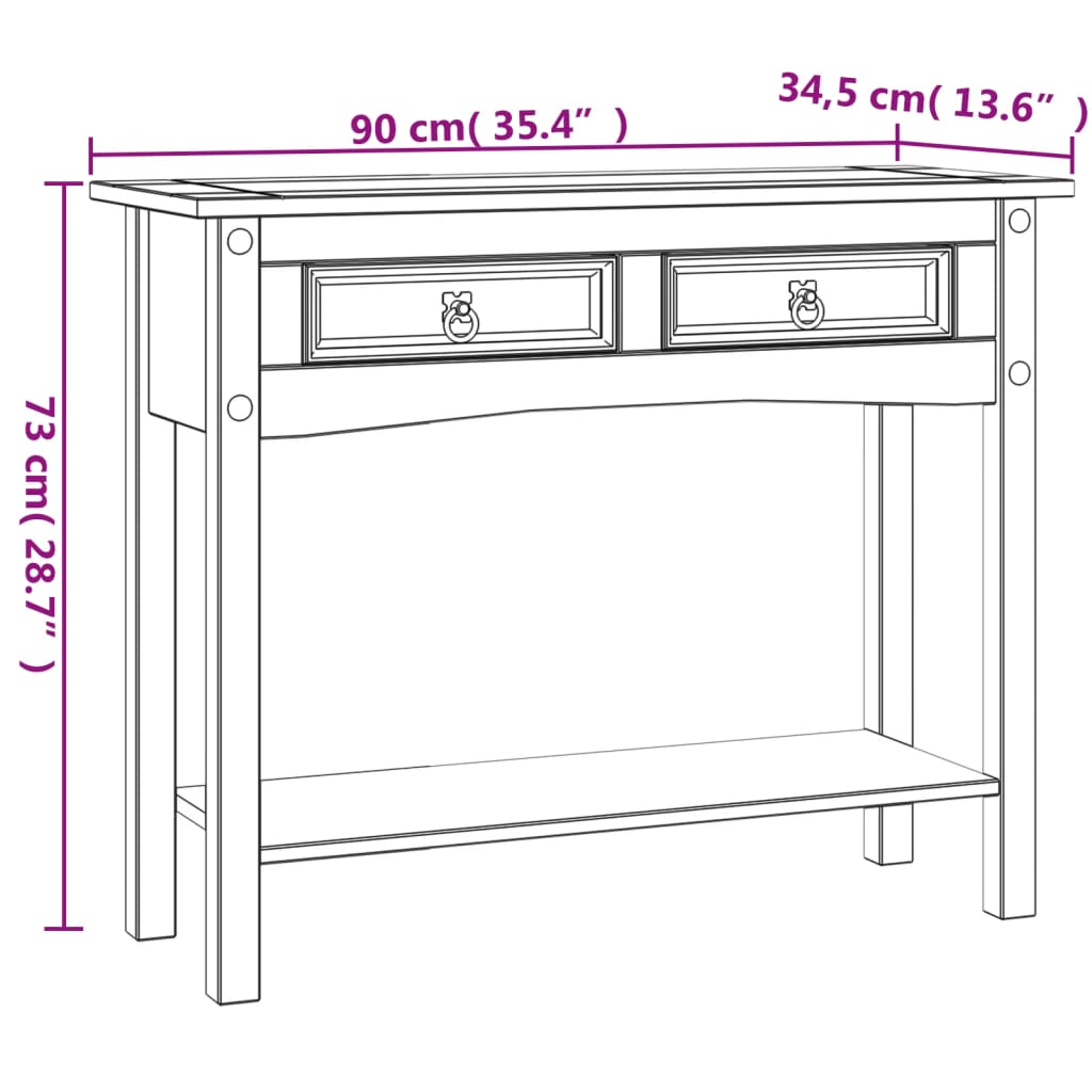 Wandtafel Mexicaans grenenhout Corona-stijl 90x34,5x73 cm wit