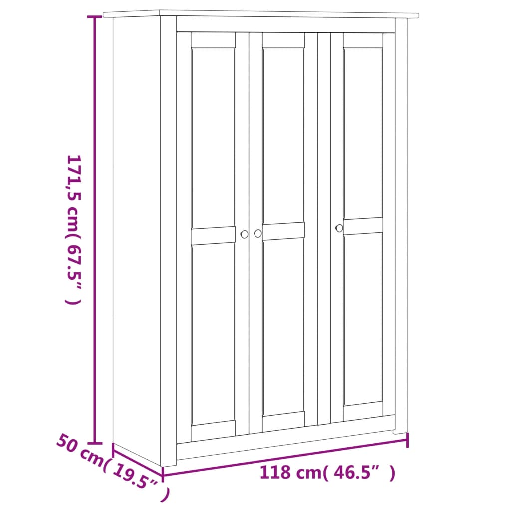 Kledingkast 3 Deuren Panama Range 118X50X171,5 Cm Grenenhout 118 x 50 x 171.5 cm Bruin