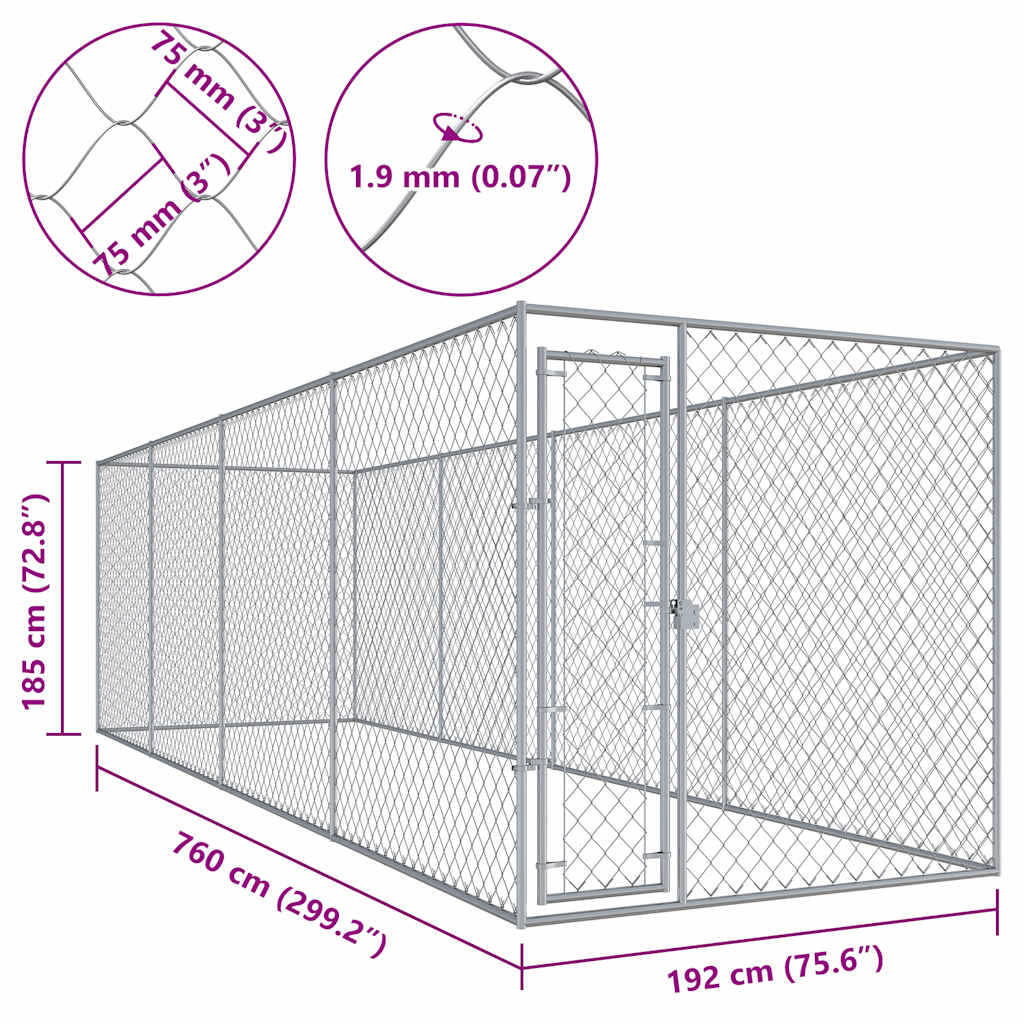 Hondenkennel voor buiten 760x192x185 m