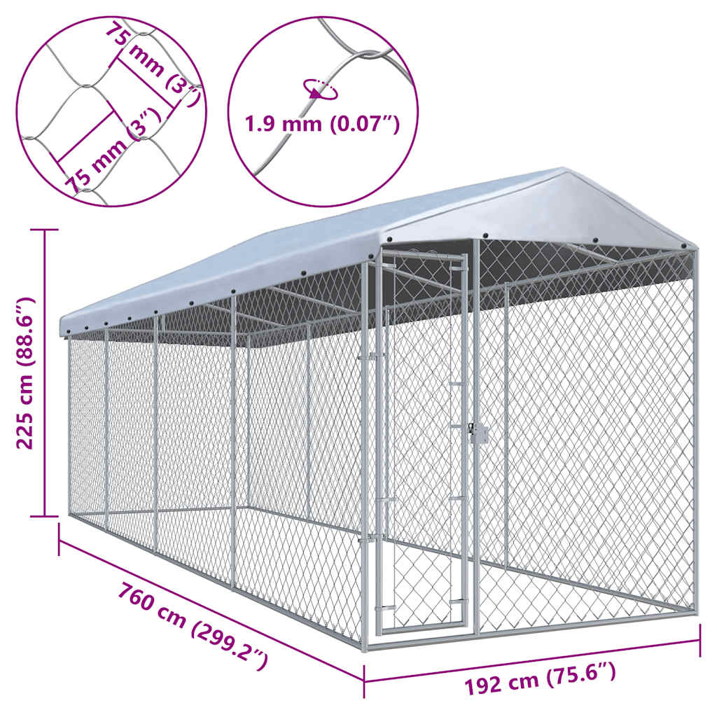 Hondenkennel voor buiten met dak 760x190x225 m