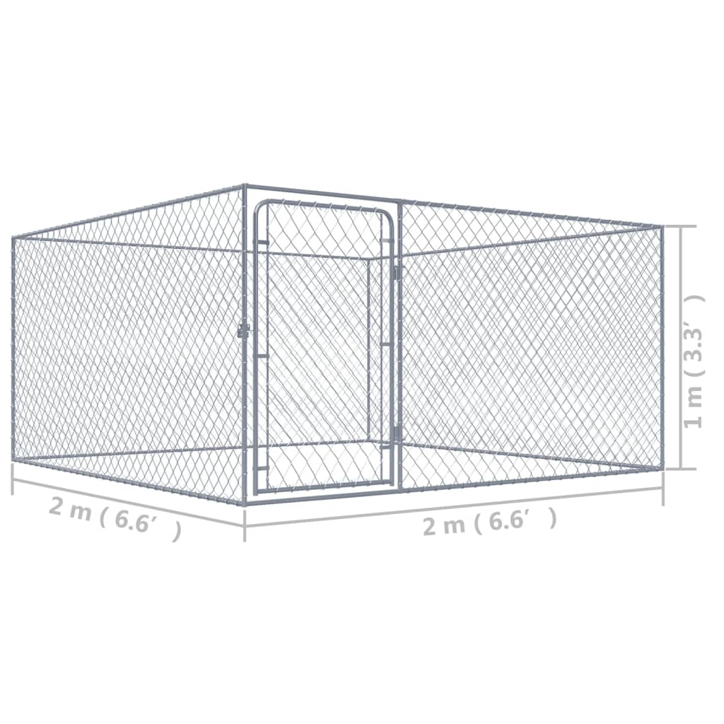 Hondenkennel voor buiten 2x2x1 m gegalvaniseerd staal
