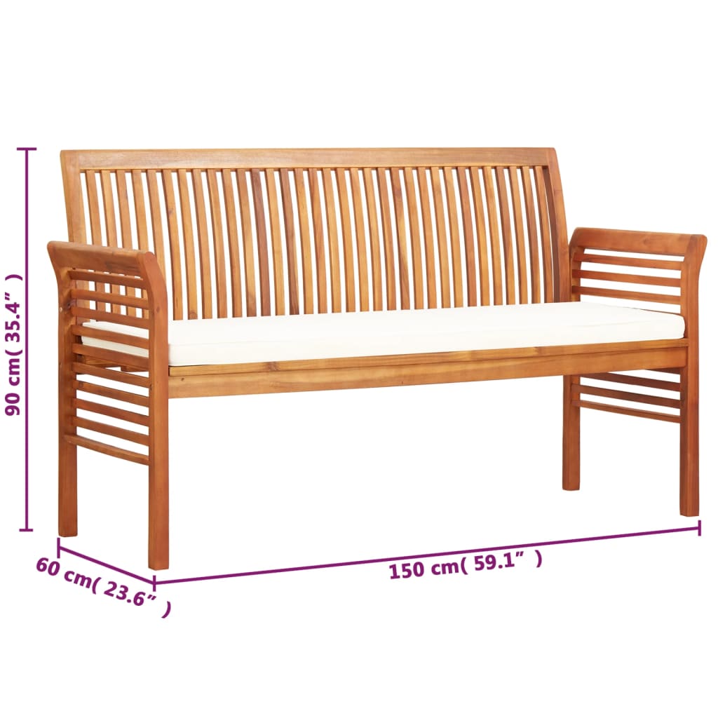 Tuinbank 3-Zits Met Kussen 150 Cm Massief Acaciahout Crème