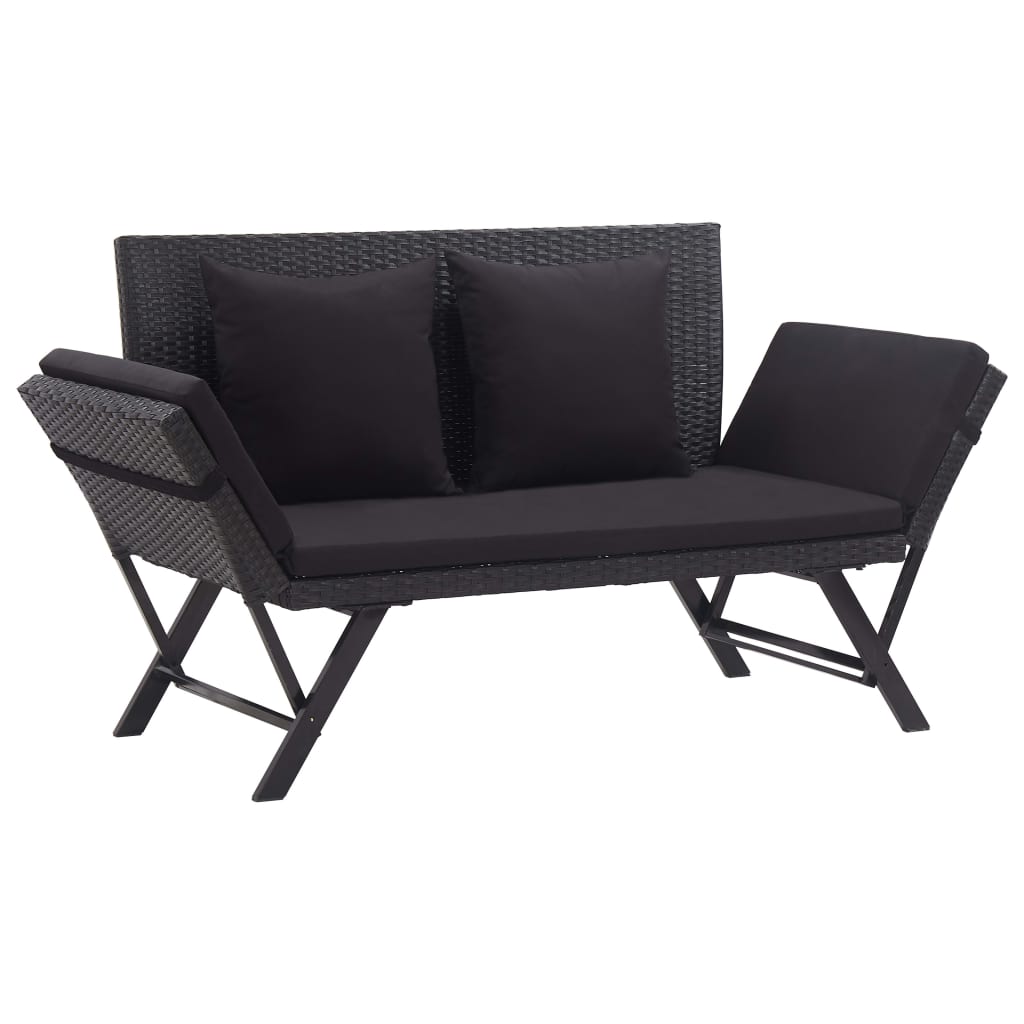 Tuinbank Met Kussens 176 Cm Poly Rattan Zwart 2