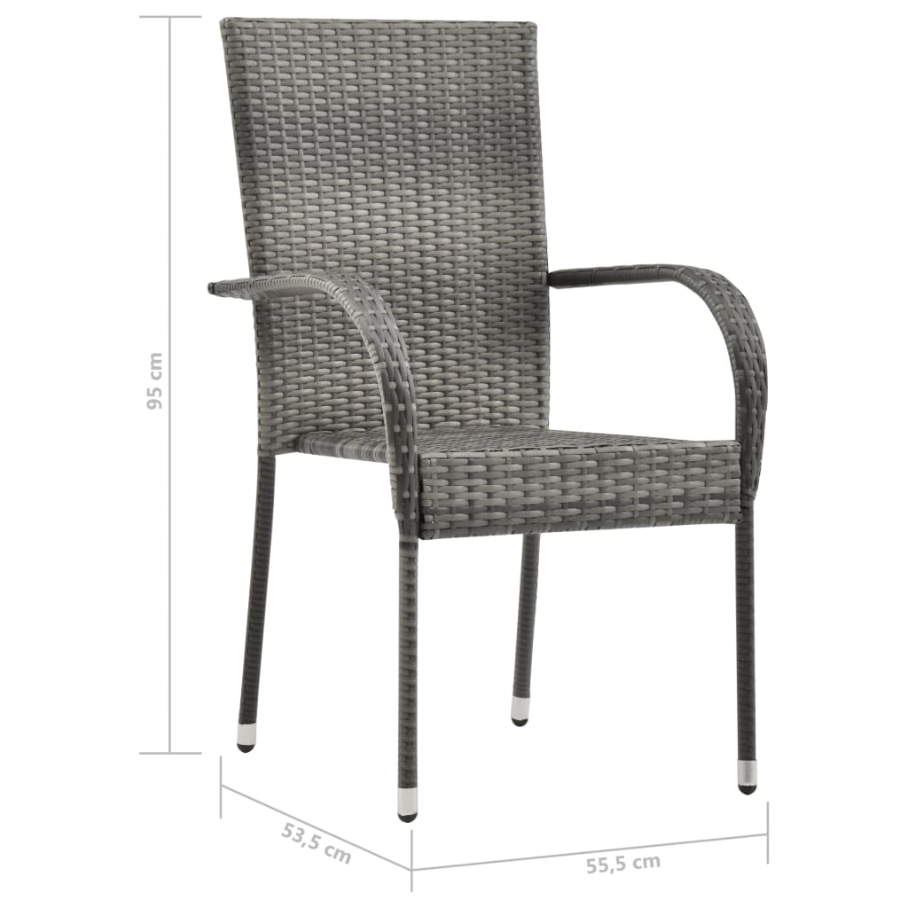 Tuinstoelen stapelbaar 2 st poly rattan grijs