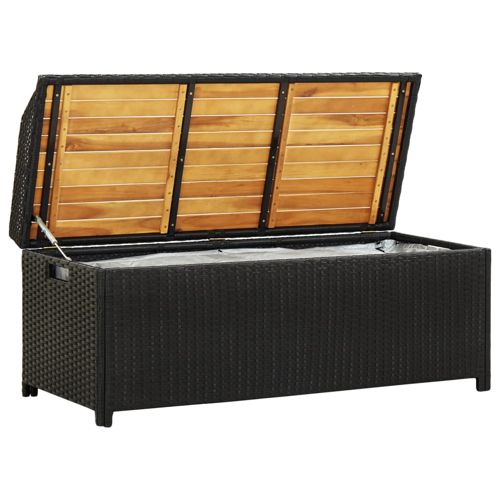 Tuinopbergbank 120 Cm Poly Rattan Zwart