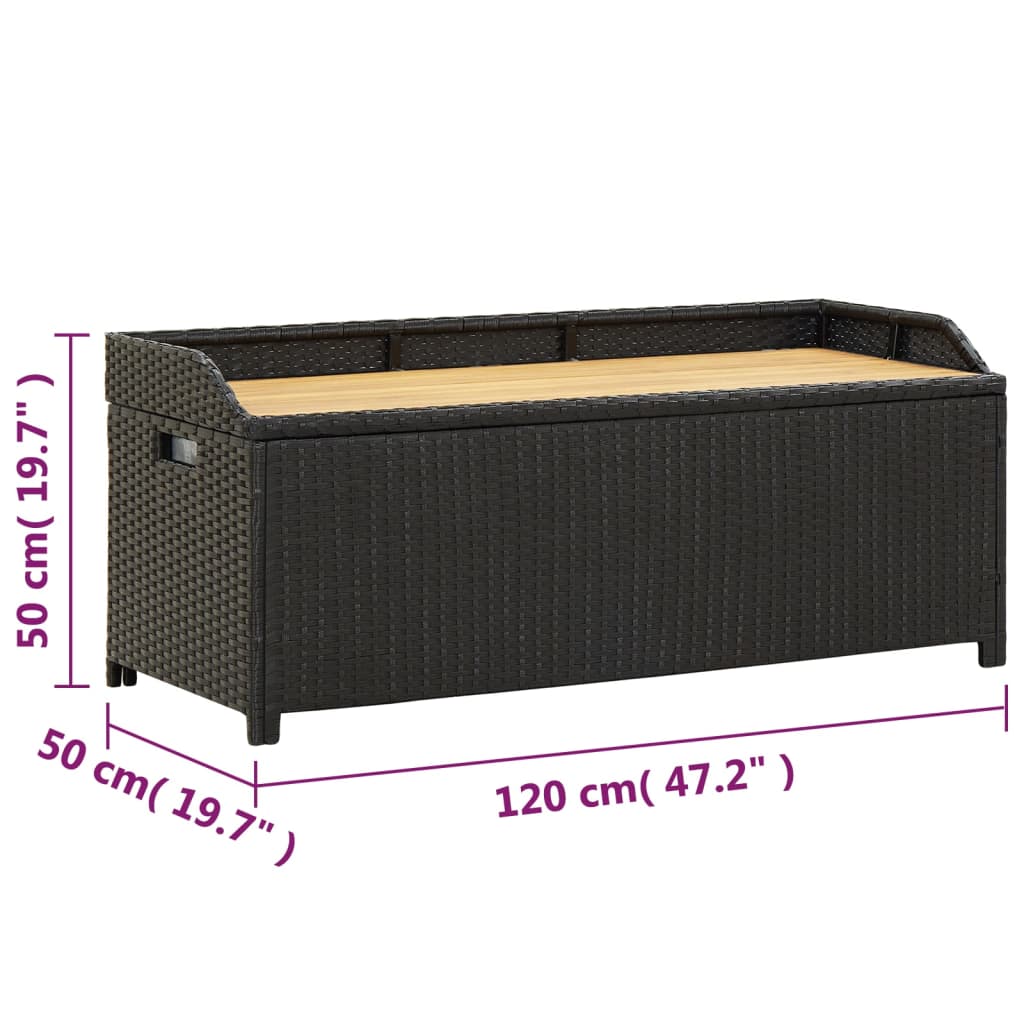 Tuinopbergbank 120 Cm Poly Rattan Zwart