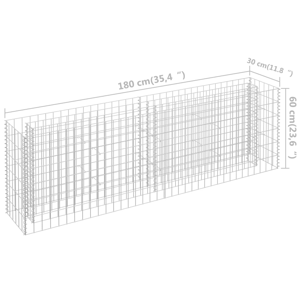 Gabion Plantenbak Verhoogd Gegalvaniseerd Staal 180 x 30 x 60 cm