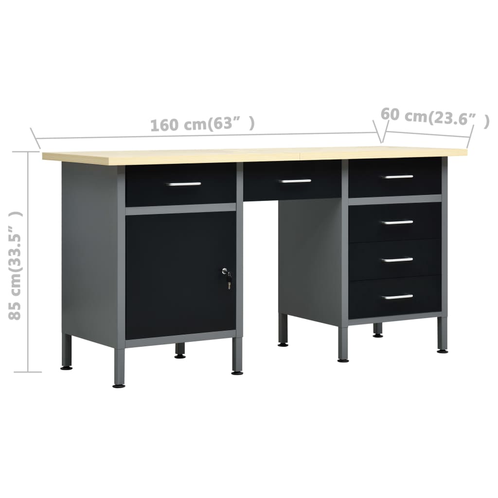 Werkbank 160X60X85 Cm Staal Zwart