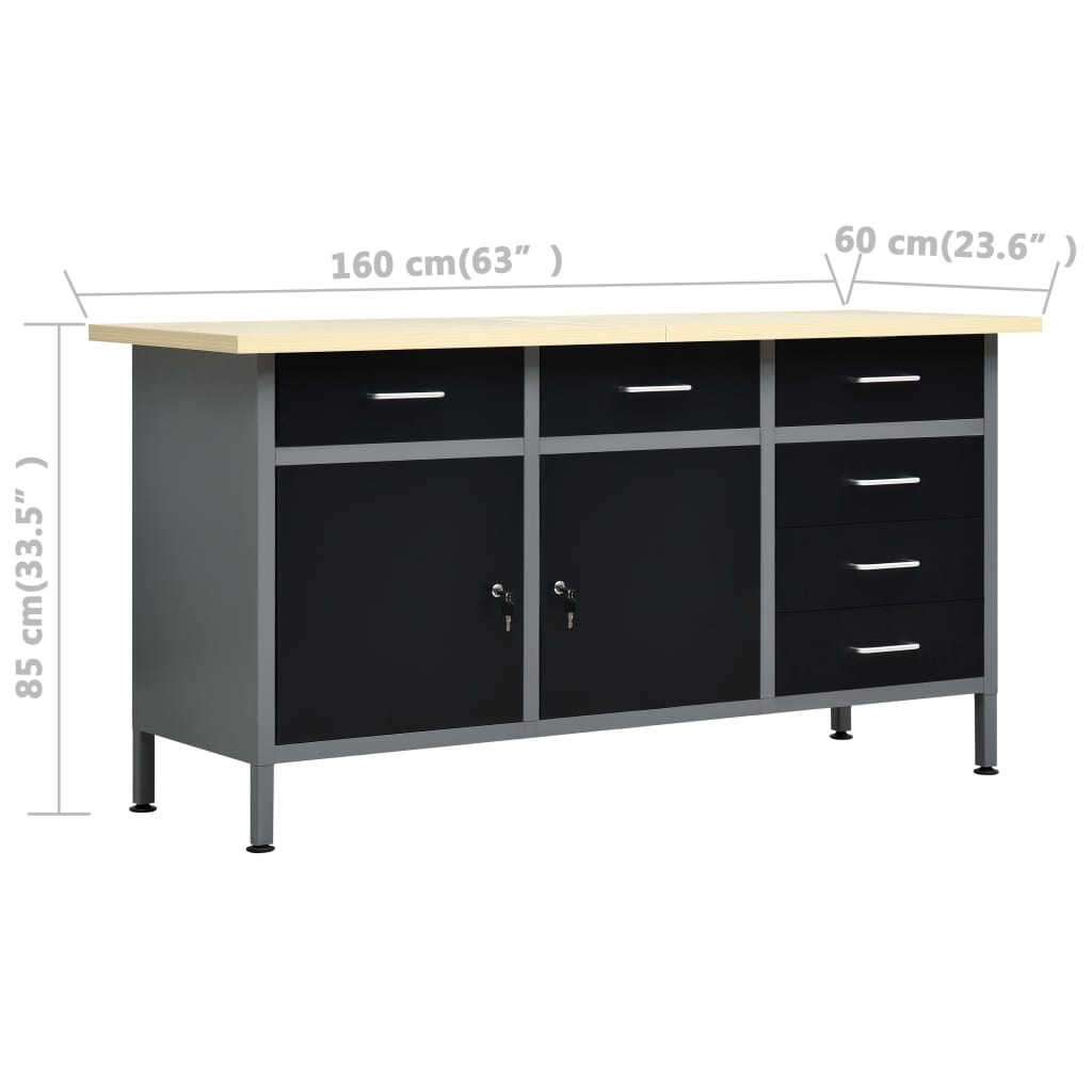 Werkbank 160X60X85 Cm Staal Zwart