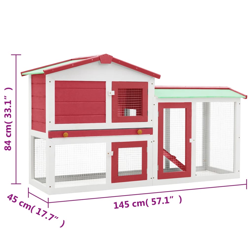 Konijnenhok Voor Buiten Groot 145X45X84 Cm Hout Rood En Wit