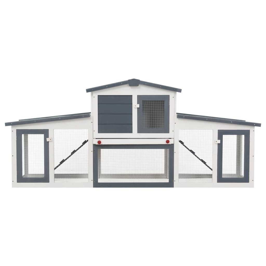 Konijnenhok Voor Buiten Groot 204X45X85 Cm Hout Grijs En Wit