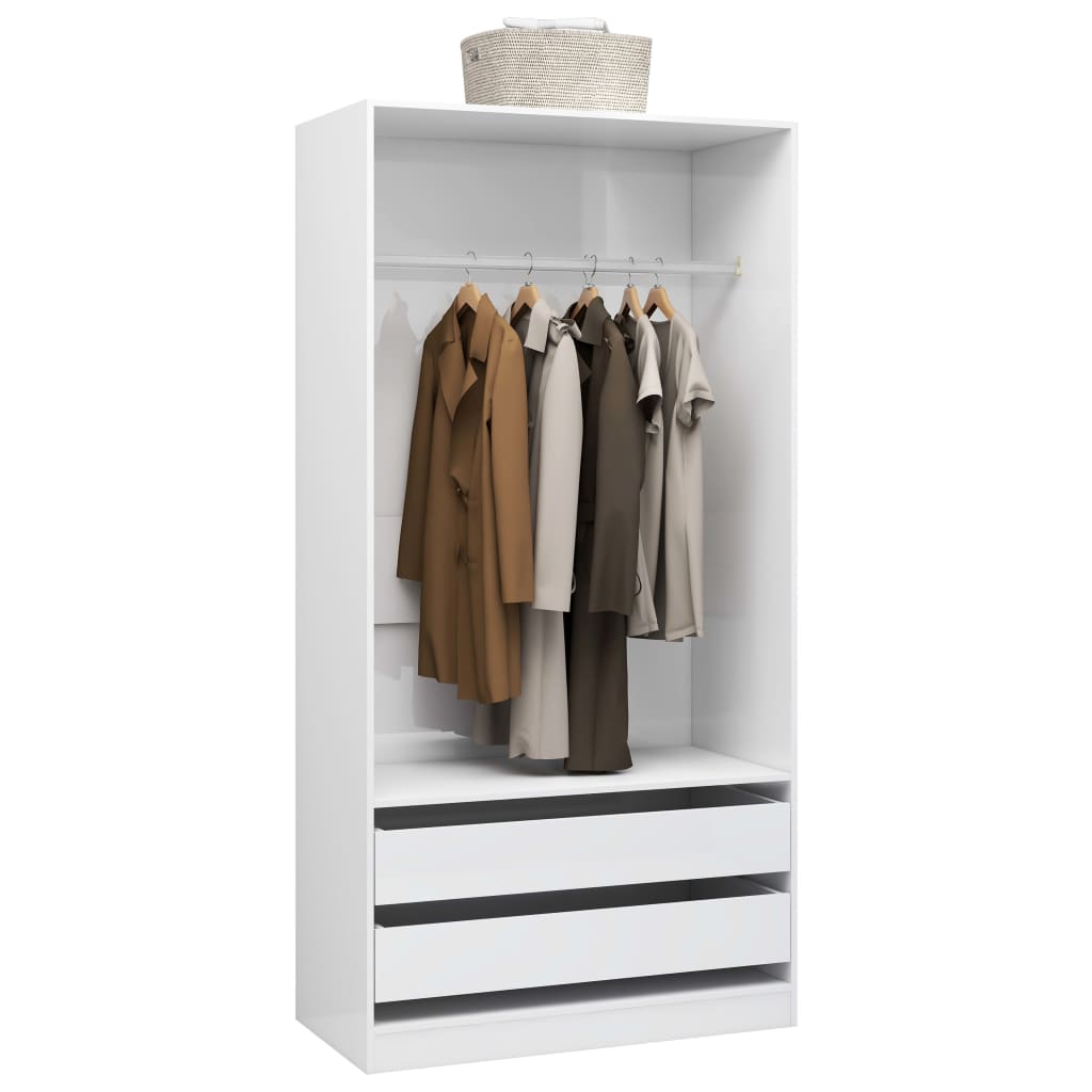 Kledingkast 100X50X200 Cm Bewerkt Hout Hoogglans Wit