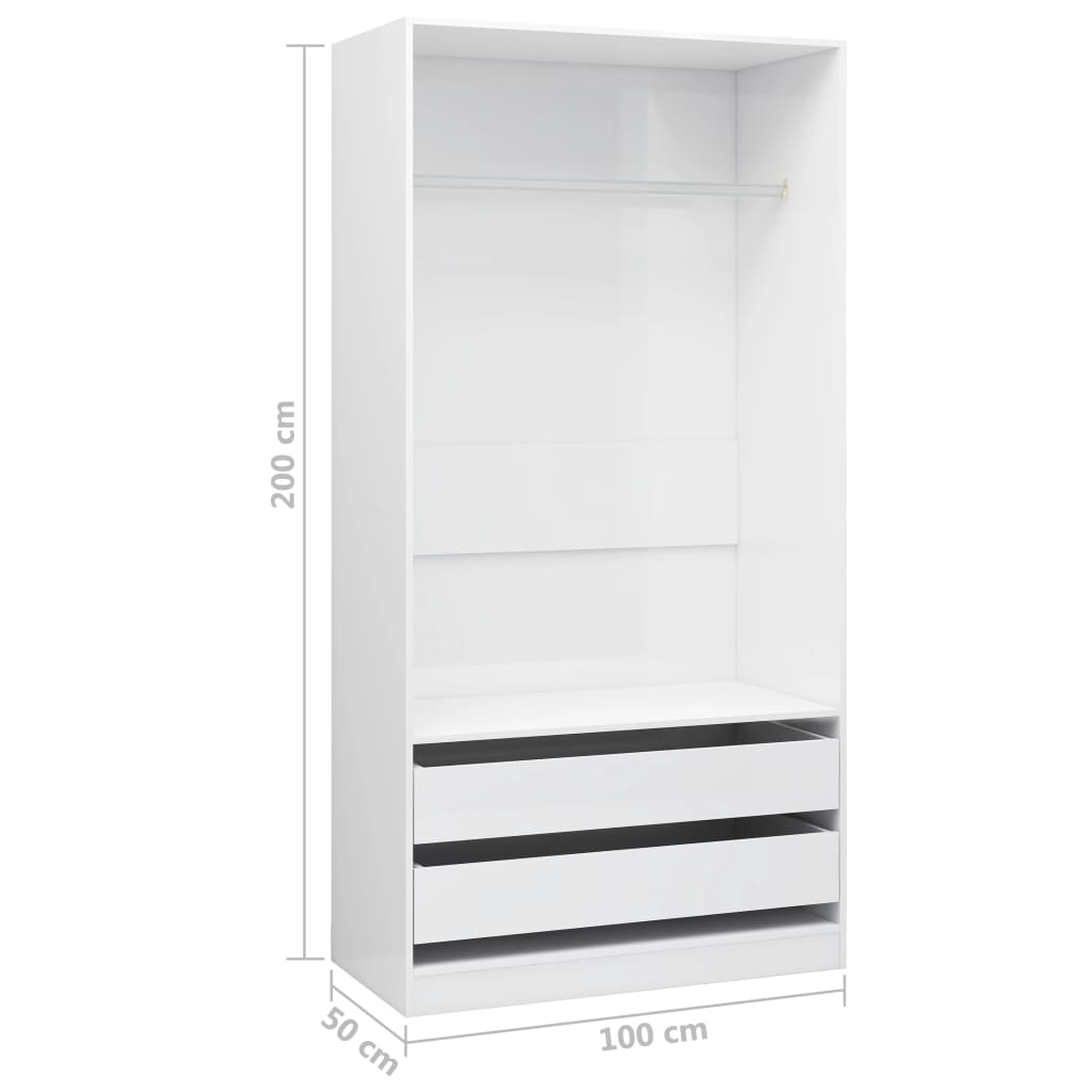 Kledingkast 100X50X200 Cm Bewerkt Hout Hoogglans Wit