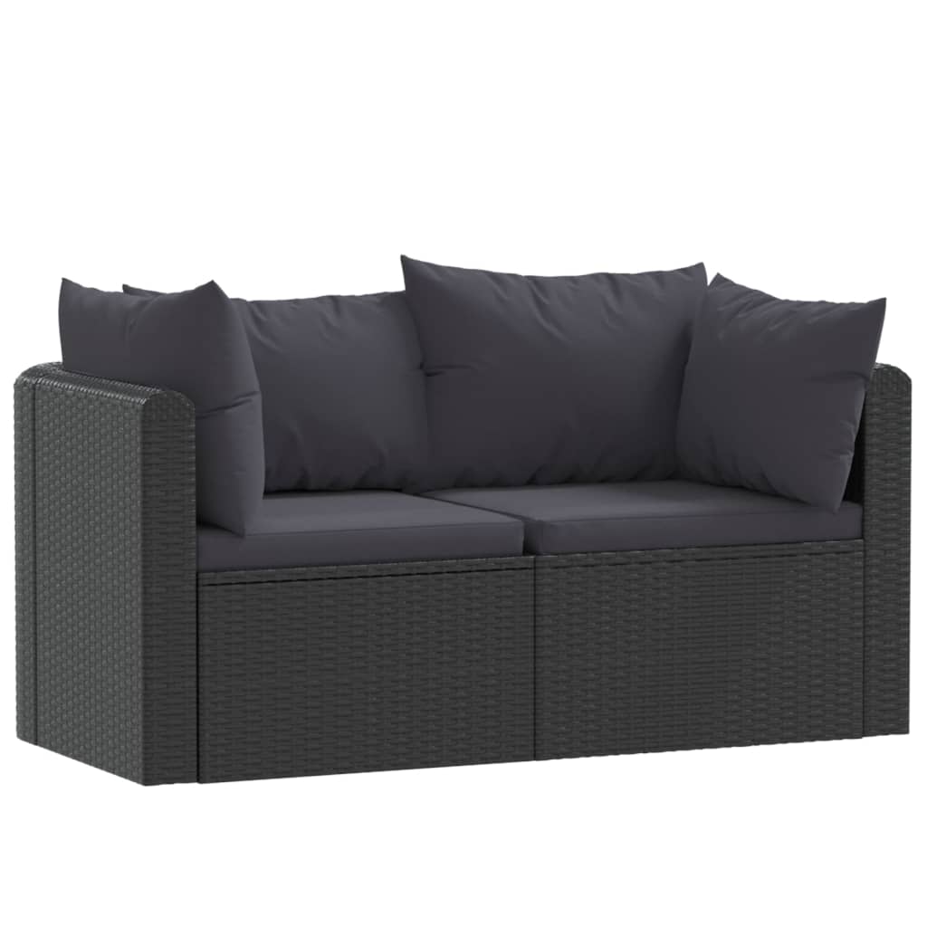 2-Delige Loungeset Met Kussens Poly Rattan Zwart 1 Tweezitsbank