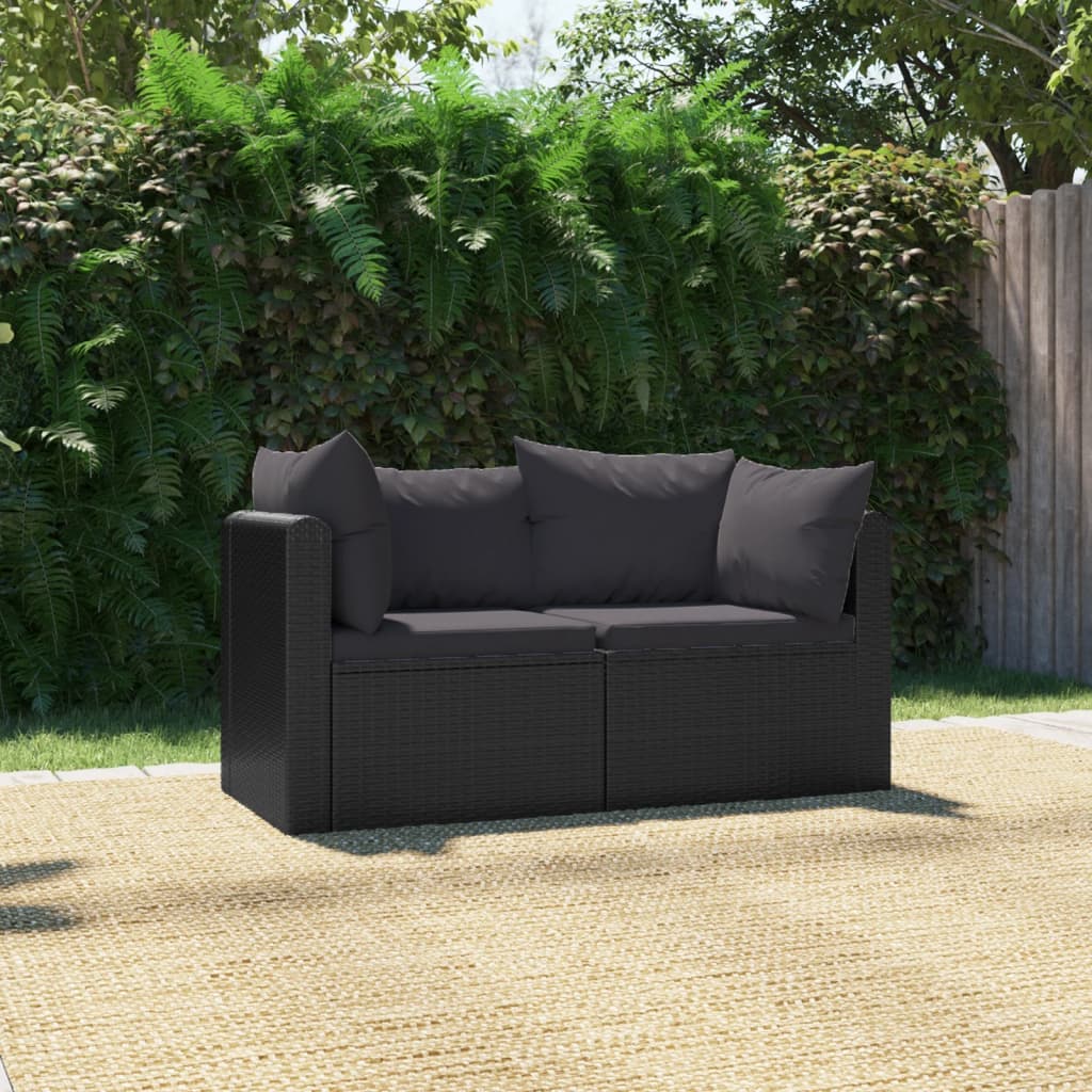 2-Delige Loungeset Met Kussens Poly Rattan Zwart 1 Tweezitsbank