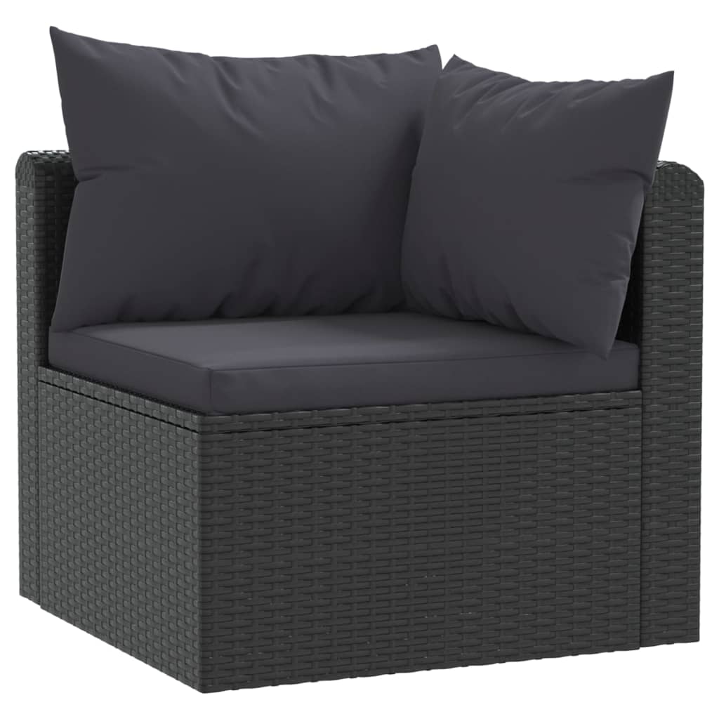3-Delige Loungeset Met Kussens Poly Rattan Zwart 1 Driezitsbank