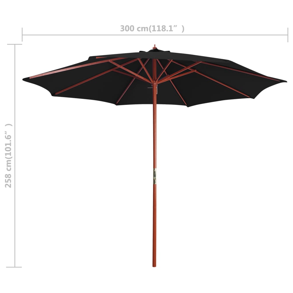 Parasol Met Houten Paal 300X258 Cm Zwart