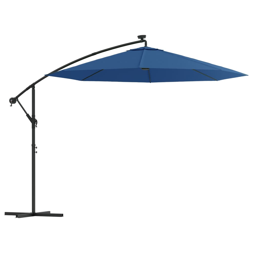 Zweefparasol Met Led-Verlichting En Stalen Paal 300 Cm Blauw Azuurblauw