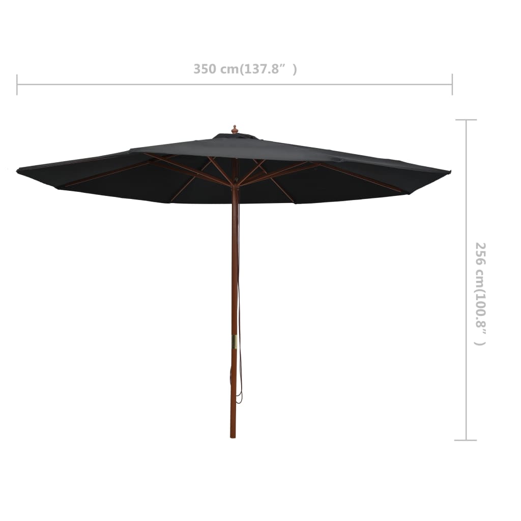 Parasol met houten paal 350 cm zwart