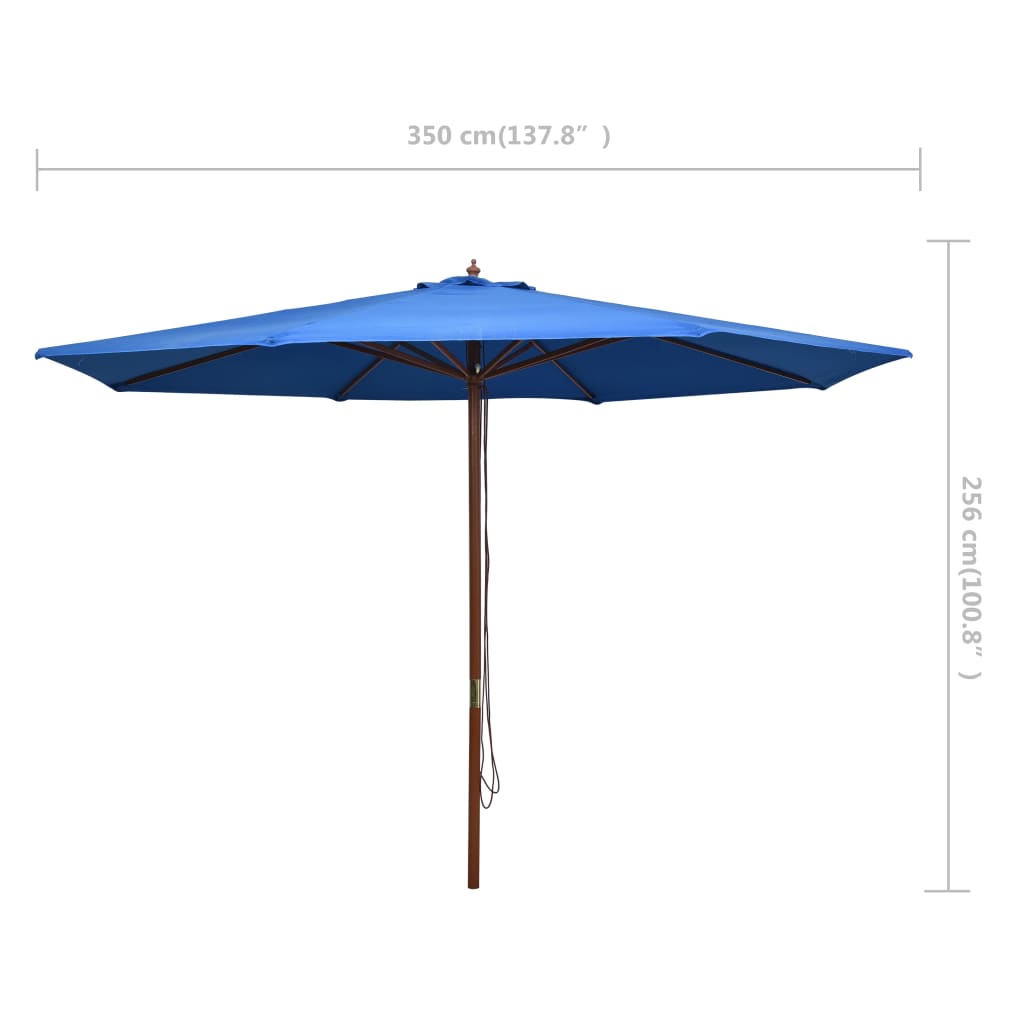 Parasol Met Houten Paal 350 Cm Blauw