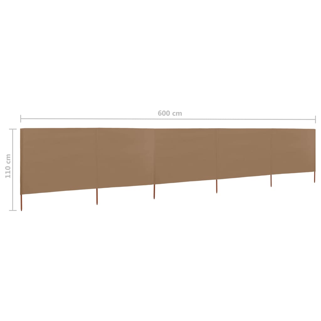 Windscherm 5-Panelen Stof 600 x 80 cm Taupe