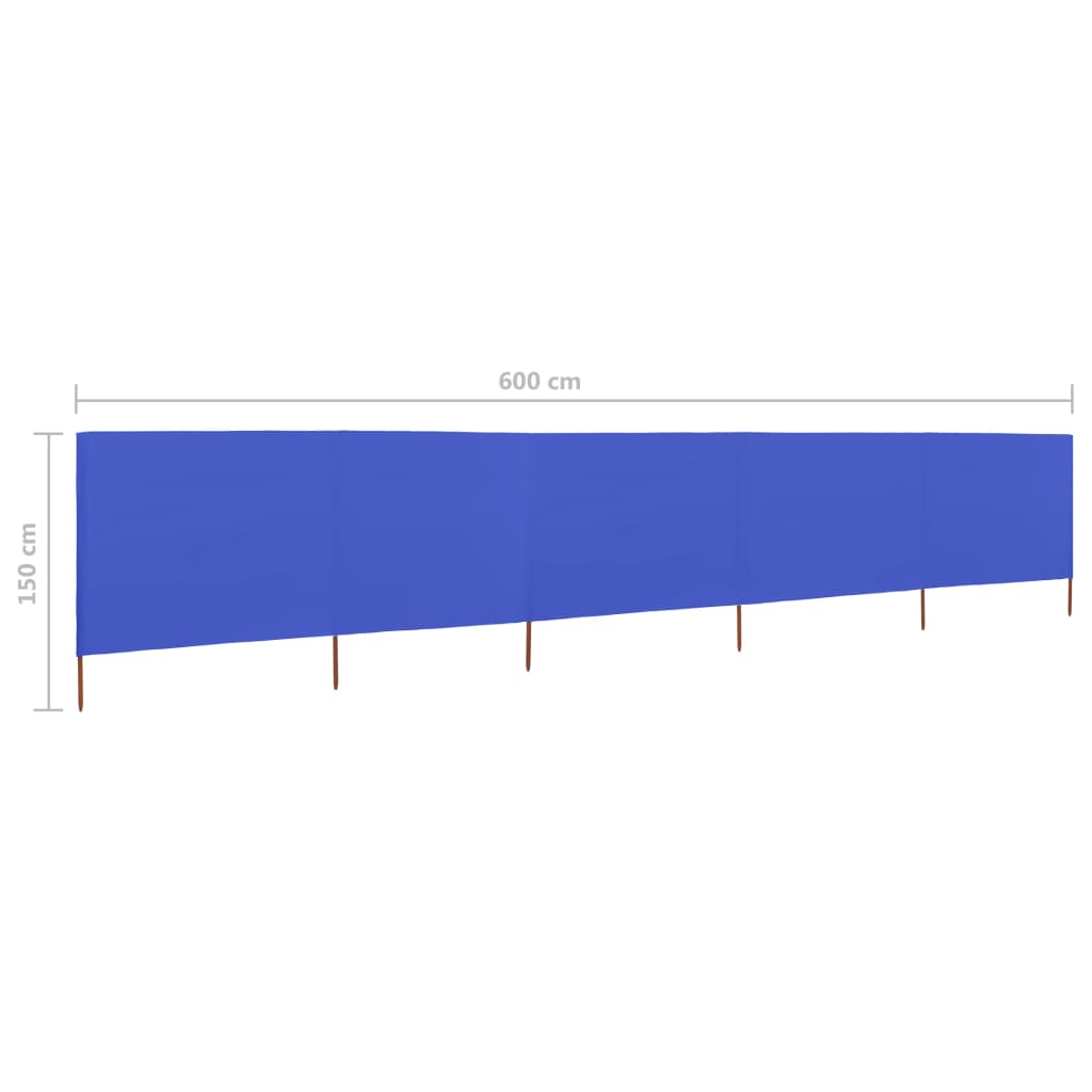 Windscherm 5-Panelen Stof Azuur 600 x 120 cm Blauw