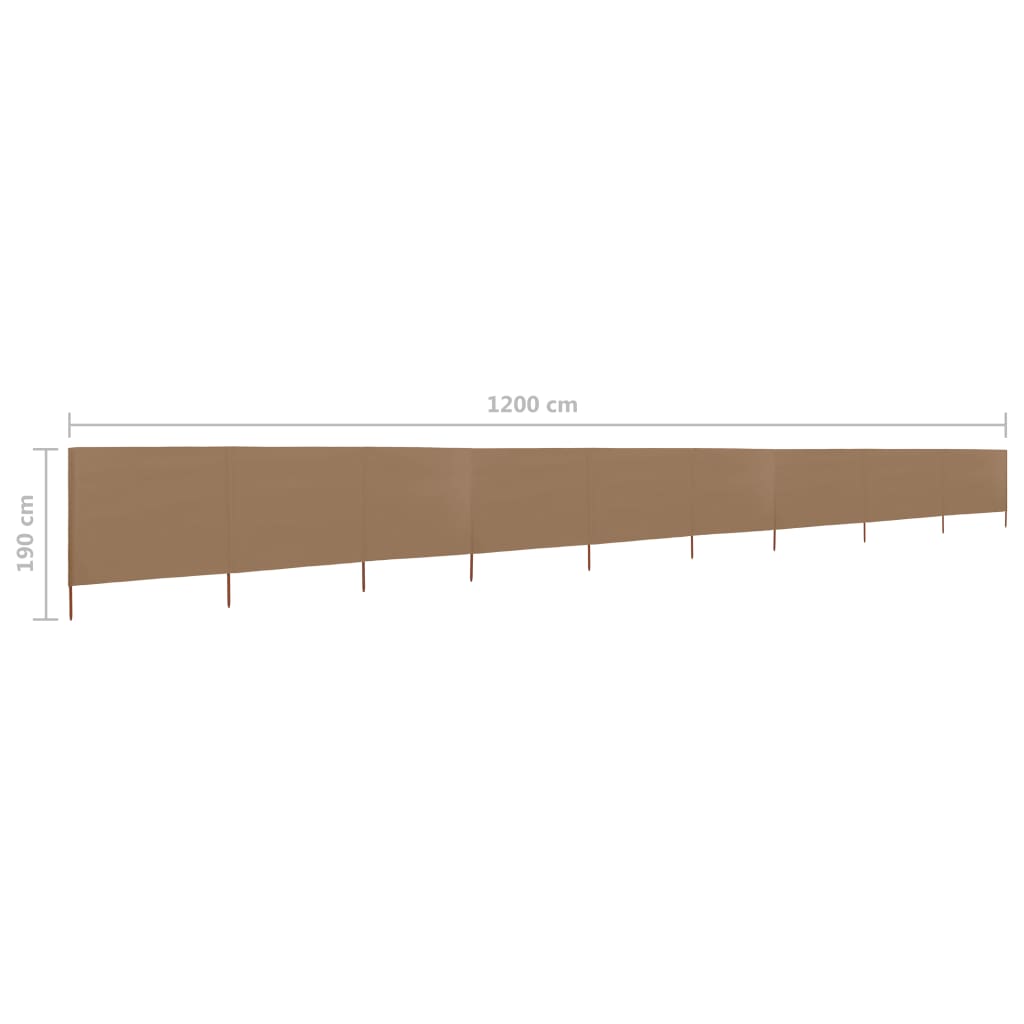 Windscherm 9-Panelen Stof 1200 x 160 cm Taupe