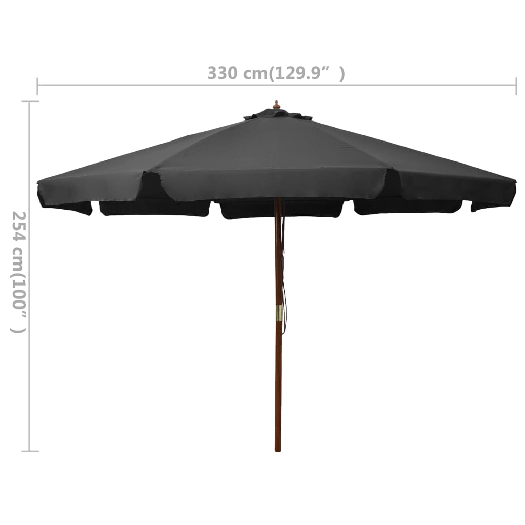 Parasol Met Houten Paal 330 Cm Antraciet